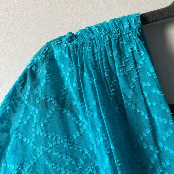Alice & Olivia Silk-Cotton Tie-Waist Wrap Turquoise Dress - 8 - Picture 3 of 15
